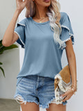 Pom-Pom Trim Flutter Sleeve Round Neck Tee • More Colors