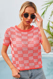 Checkered Short Sleeve Knit Top • More Colors