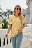 Eyelet Flutter Sleeve Round Neck Top • More Colors