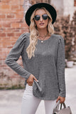 Round Neck Puff Sleeve Ribbed Top • More Colors