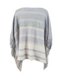 Striped Boat Neck Poncho with Fringe  • More Colors