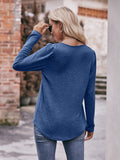 Pleated Detail Curved Hem Long Sleeve Top • More Colors