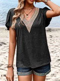 Contrast V-Neck Petal Sleeve Top • More Colors