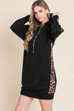 Drawstring Leopard Long Sleeve Hooded Dress