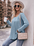 Pleated Detail Curved Hem Long Sleeve Top • More Colors