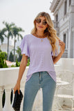 Eyelet Flutter Sleeve Round Neck Top • More Colors